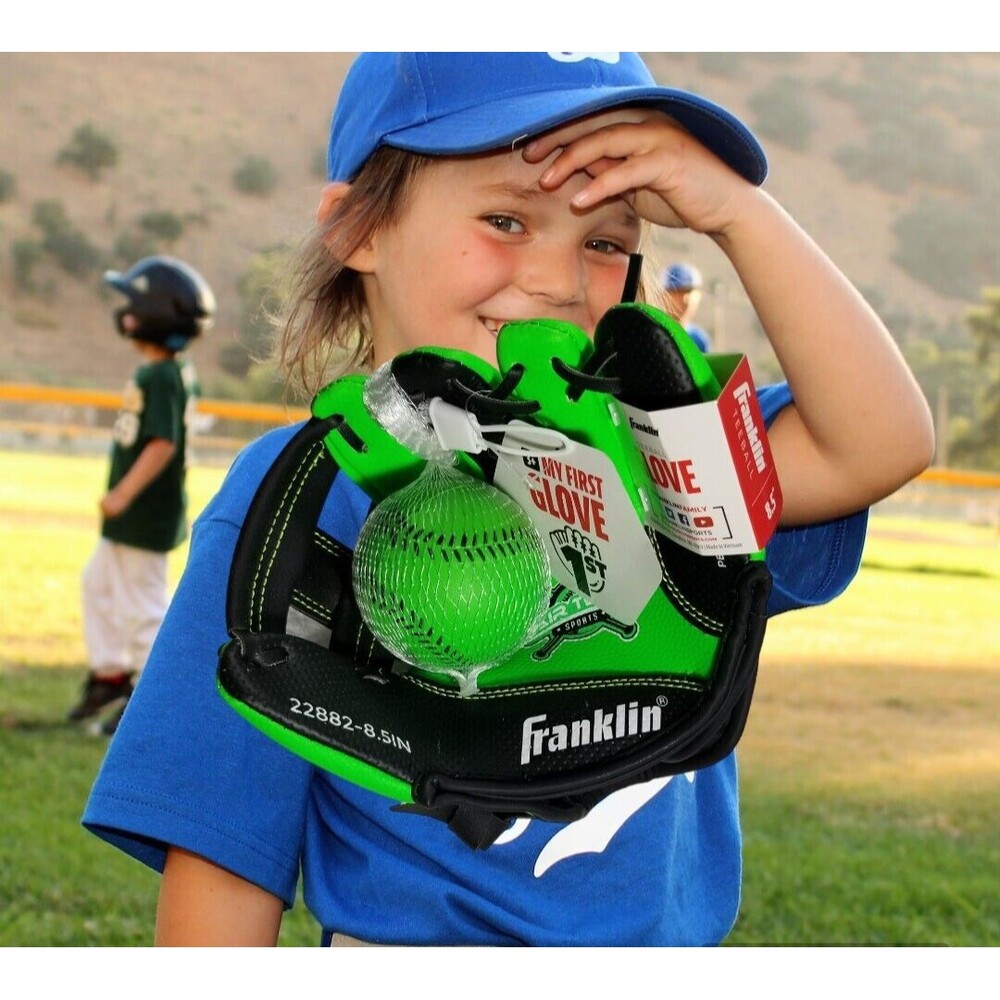 Kid's Tee Ball Glove & Ball 8.5" Franklin My First Glove Air Tech Easy On Green